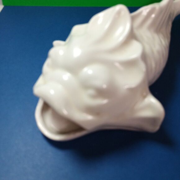 White Ceramic Koi Fish Planter Vase Asian Coastal Decor MCM Style 10" - Picture 5 of 12